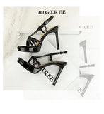 BIGTREE Classic Black Ankle Strap Stiletto Heels Round Toe Open Toe High Heels Women's Versatile Dress Shoesfor All Occasions