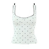 Fashion Sexy Polka Dot For Women And Stylish Off-Shoulder Top White Polka Dot Top With Lace Trim Square Neckline For Women 7RGH