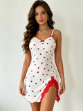 Women's Sleepwear Summer Lace Trim Camisole Bow & Heart Print Nightdress Sexy Nightgown Elegant Night Wear Nighties
