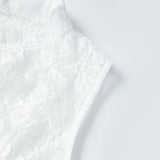 2026 Summer Women's Retro Lace Tops Elegant Mandarin Collar Chinese Frog Buttons Peplum Sleeveless Vest Blouses