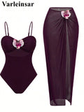 S - XL New 3D Flowers With Skirt One Piece Swimsuit Women Swimwear Female High Cut Leg Monokini Bather Bathing Suit Swim V8018