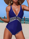 2026 V-neck Swimsuit Women One Piece Solid Printed Swimwear Female Sexy Bathers Bathing Swimming Swim Suit Beach Wear XL