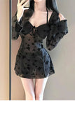 Hot spring swimsuit women's highend skirt style two-piece set sexy pure desire steel holder gathering slimming vacation swimsuit