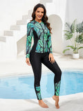 2026 Long Sleeve Zipper Surfing Swimsuit Print Pants Swimwear Women Two Pieces Diving Clothes Beachwear Bathing Swimming Suit