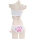 Japanese Anime Cat Cosplay Uniform Bra Panties Set Women Intimates Kawaii Lolita Hollow Out Sexy Lingerie Underwear Set