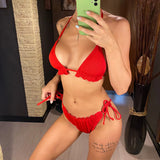 Ruffled Frilled Brazilian Bikini Women Swimwear Two-Pieces Bikini Set Female Swimsuit Halter Bather Bathing Suit Swim Lady V2817