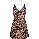 Women Pajama Sexy Leopard Dress Nightdress Side Split Lace Sleep Dress Female Lingerie Nightgown Homewear Clothing