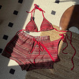 New Sexy Striped Halter Bikini Women Swimwear Three-pieces Bikini set With Shorts Female Swimsuit Bathing Suit Bather Swim V6326