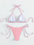 DEKA Women Sexy Rhinestones Bikini Set With Solid Color Thong Swimwear Female Push Up Swimsuit Beach Swimming Bathing Suit