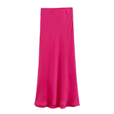 Foridol Autumn Winter Burgundy Satin Skirt Women Party Silk Skirt High Waist Straight Long Faldas Mujer Christmas Skirt