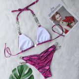 Bikini 2026 Sexy Snakeskin Print Luxe Crystal Diamond Chain Swimwear Swimsuit Women Bikinis Set Bathing Suit Beach Bikini Female