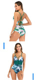 Sexy One Piece Swimsuit Swimwear Women Leaf Print Patchwork Hollow Cross Straps Backless Beachwear Bathing Suit Banadores Mujer