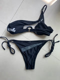 Splicing Mesh Underwire V-bar One Shoulder Bikini Women Swimsuit Female Swimwear Two Pieces Bikini Set Push Up Bathing Suit Swim