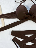 DEKA Sexy Solid Push Up Strapped Bikini Set Tied High Waist Thong Swimsuit Women Swimwear Beach Backless Bathing Suit