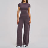 Yoga Set 2 Pieces Women's Tracksuit Short Sleeve O Neck Slim Sports T Shirts High Waist Flare Leggings Gym Running Fitness Suit