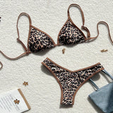 Sexy Leopard Print Bikini 2 Piece Set Women Laced Up Split Swimsuit Low Waist Beachwear 2025 New Summer Swimwear Bikinis Set