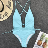 Sexy Deep V Neck Wrap Around Female Swimwear One Piece Swimsuit Women Backless Monokini High Leg Cut Bathing Suit Swim Beachwear
