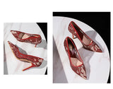 NASBAVI Sexy Lace High Heels Net Gauze Thin Heel Pointed Toe Slimming Nightclub Style Low Heel Single Shoes 41 42 43