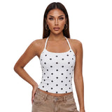Women's Summer Halter Neck Tops Fashion Sleeveless Dota Print Slim Fit Cami Tops