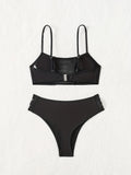 ZTVitality Black Sexy Push Up Bikini Set 2025 New Arrival Padded Mid Waist Hollow Out Swimsuit Women's Swimwear Summer Beachwear