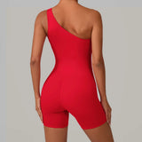 Summer One Shoulder Yoga Short Jumpsuit Women Sexy Cut Out Backless Scrunch Booty One Piece Suit Gym Workout Fitness Clothes