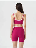 Women's 2-piece Yoga Set Fake Two-Piece Color-Block White Stripe Camisole Running Sports Bra Shorts Yoga Outfit Set