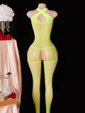 Yellow Sexy Lingerie Fishnet Bodystocking Women Open Crotch Sex Underwear Erotic Dress Bodysuit Exotic Porn Babydolls Outfits