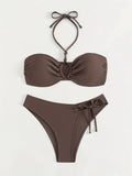 ZTVitality Sexy Solid Bikini Set 2024 New Arrival Biquini Padded Bra Halter Bandage Swimsuit Women Swimwear Summer Bathing Suit