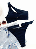 Asymmetric One Shoulder Monokini Bikini Women Swimwear Female Swimsuit Two-Pieces Bikini Set Bather Bathing Suit Swim Lady V3231