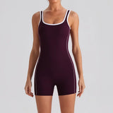 Sexy Sleeveless Backless Scrunch Yoga Jumpsuit Women Color-block U Neck Slim Sports One Piece Suits Tight Fitness Gym Overalls