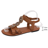 Summer Gold Crystals Flat Sandals for Women Plus Size 43 Slip On Gladiator Sandals Woman Weave Strap Soft Sole Bohemia Sandles