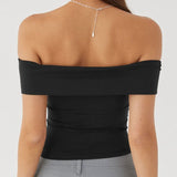 Elegant Women's Crop Top Solid Color Slash neck Top Lady Y2K Streetwear Fashionable Slim Fit Tee Summer Outfit Women's Clothes