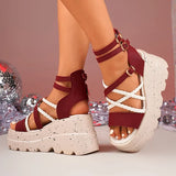 Cross Band Chunky Platform Sandals Women 2025 Summer Thick Sole Wedges Rome Sandles Woman Super High Heel Gladiator Sandalias 43