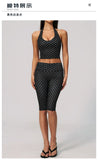 New Summer Women White Polka Dot Print Yoga Sets Hanging Neck Slim Sport Vest High Waist Mid Pants Gym Two-piece Workout Clothes