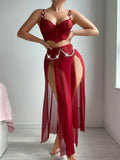 Women Sexy Lingerie Dress for Bow Knot Patchwork Mesh See-through Bra and Skirt Panties Set Underwear Erotic Lingerie