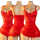 Ladies Sexy Lingerie Bra Erotic Set Transparent Deep V Lace Nightdress Women's Delicate Dress Summer Backless Hot Underwea Set