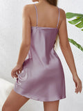 Solid Color Satin Spaghetti Strap Nightdress Women Sexy Lace Patchwork V-neck Mini Dress Pajamas Hot Girl Nightgown Home Outfits