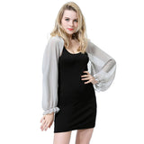 Women's Chiffon Puff Sleeve Cropped Shrug Sheer Open Front Bolero Cardigan Party Wedding Top Summer Beach Cover Ups Arm Sleeves
