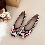 Leopard Color Square Toe Knitted Loafers Women Leisure Flat Shoes Soft Bottom Shallow Ballet Flats Casual Slip on Boat Shoes