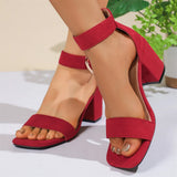 Big Size 42 Women's Black Ankle Strap Sandals Women Summer Elegant Red 7.5cm Block Heels Shoes Woman