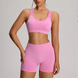 2pcs/set Yoga Sport Bra Shorts Set Sportswear Woman Gym High Waist Seamless Workout Shorts Leggings Activewear Women's Tracksuit
