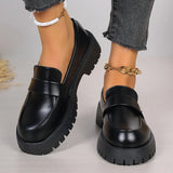 Plus Size 35-43 Black Pu Leather Loafers Women British Style Slip On Platform Shoes Woman Thick Sole Japan School Uniform Shoes