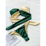 New Sexy Splicing Bandeau Strapless Bikini Women Swimwear Female Swimsuit Two-Pieces Bikini Set Bather Bathing Suit Swim V3859