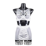 Toucheart 5-Pieces Erotic Lingerie Sexy Hip Skirt For Women Mesh Patchwork Hollow Out See-Through Lure Garters Underwear Suit