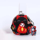 Portable Japanese Style Maneki Neko Coin Purse Flower Printing Lucky Cat Clutch Bag PU Wallets Card Holder Travel
