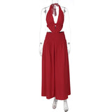 FDYOUI Sexy Halter Neck Backless Wedding Party Dress Women 2026 Summer Hollow Out Lace-up Long Maxi Evening Dresses Red Gowns