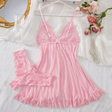 V-neck Luxury Pajama Set With Thong Women Nightgown For Sleeping Hot Femme Sleepwear Summer Sleeveless Sleep Dress Holiday Gifts