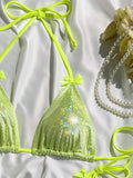 Sparkling Glitter Halter Bow Bikini Female Swimsuit Women Swimwear Two-pieces Bikini Set High Cut Bather Bathing Suit Swim Lady
