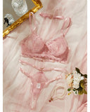 Toucheart Sexy Lingerie Comfortable Ultra-Thin Sexy Lace Printing Patchwork Mesh Semi-Transparent Push-Up Pink Underwear Set New