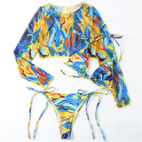 S- XXL Leopard Printed Long Sleeve Bikini Women Swimwear Female Swimsuit Three-Pieces Bikini Set Bather Bathing Suit Swim V3193Y